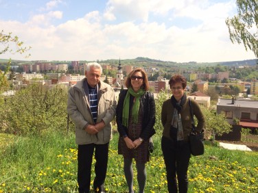 Local historian Jan Galik and our translator, Mrs. Ondrasikova Lubica of Luka Tours,  s.r.o., with me above the town of Myjava.